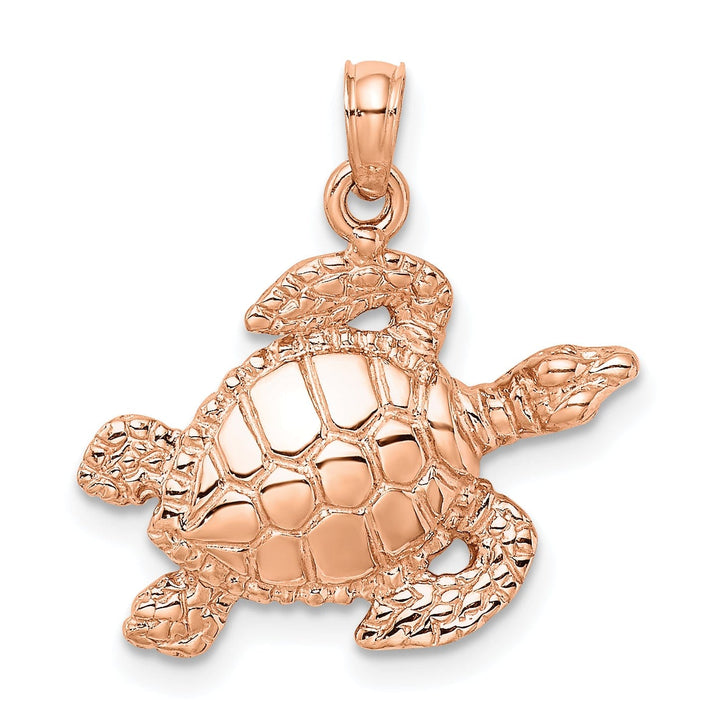 14K Rose Gold Textured Finish Sea Turtle Pendant