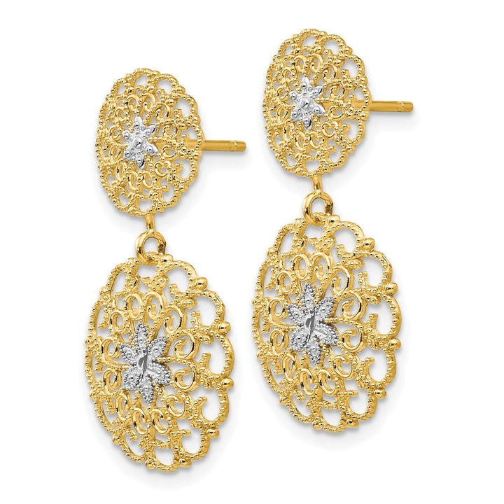 14K Yellow Gold White D.C. Filigree Medallion Drop Post Earrings, view 2 of 4
