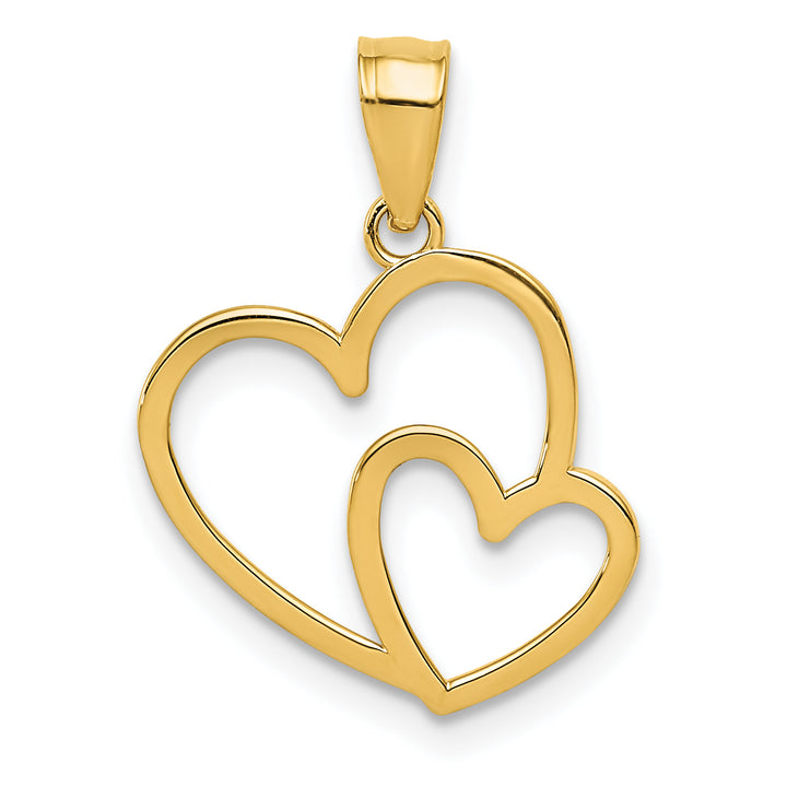 14k Yellow Gold Polished Double Design Heart Pendant