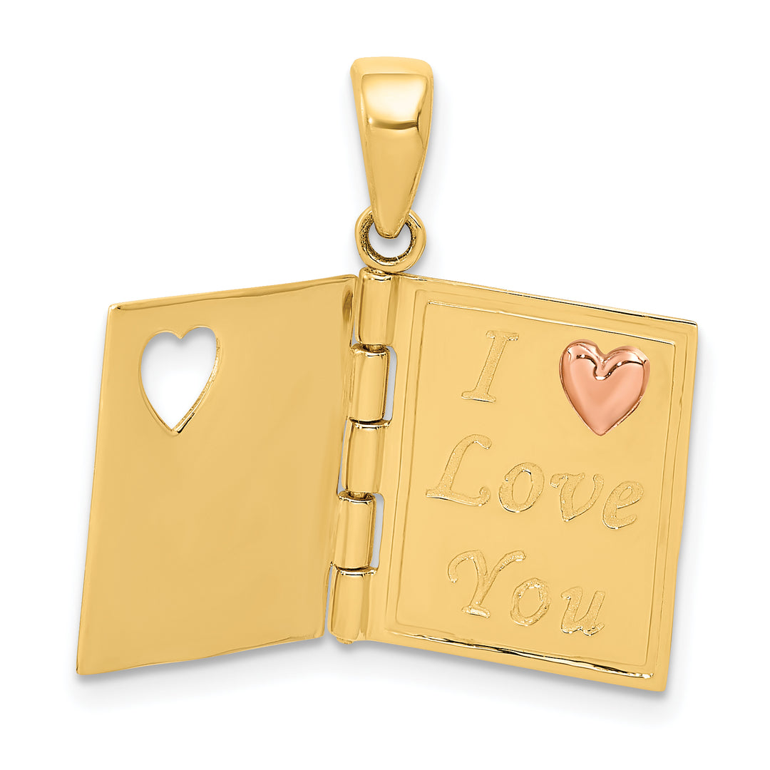 14K Two Tone Gold 3-D Enameled Moveable SWEETHEART Book Pendant