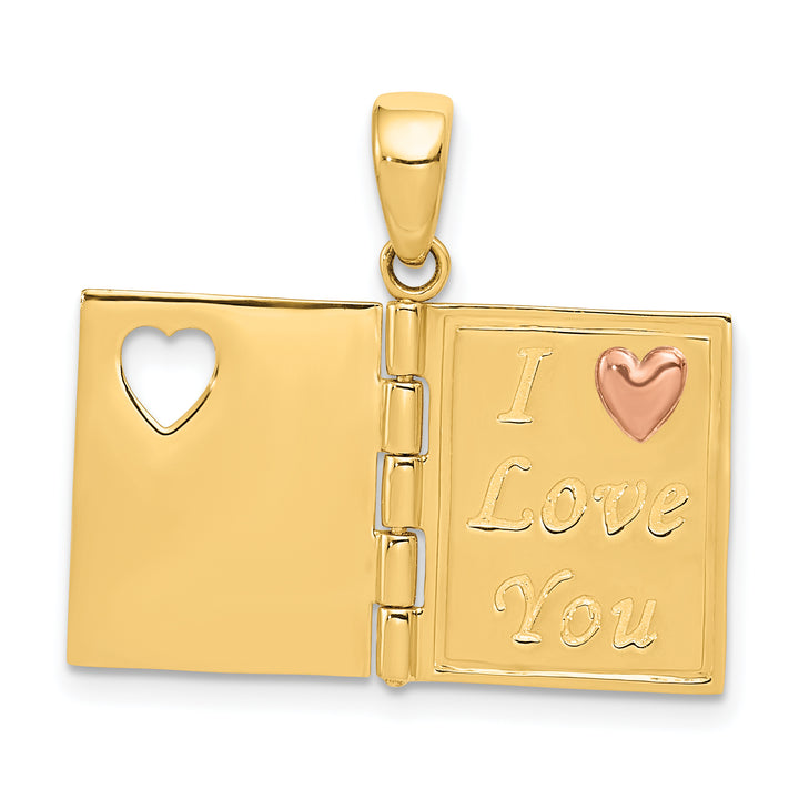 14K Two Tone Gold 3-D Enameled Moveable SWEETHEART Book Pendant