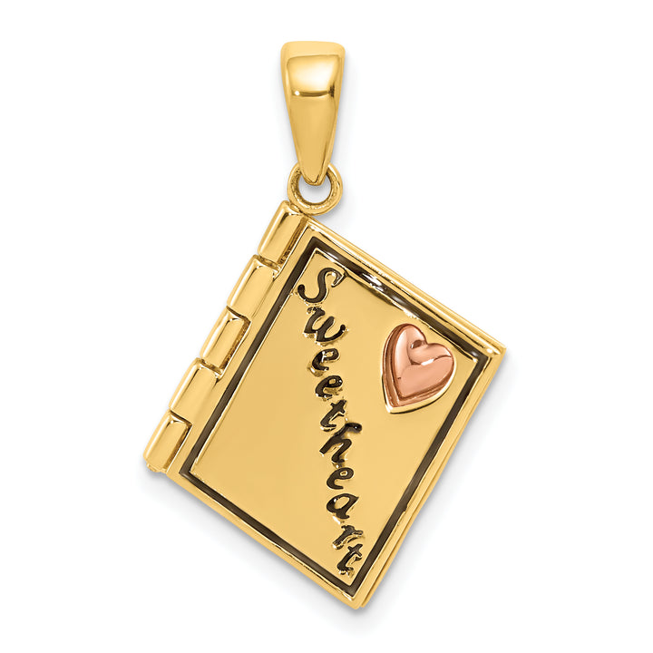 14K Two Tone Gold 3D Enameled Moveable SWEETHEART Book Pendant