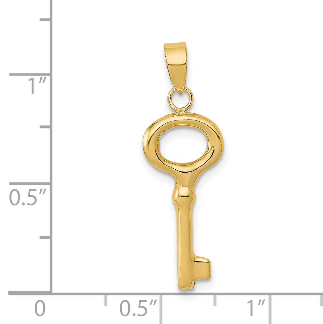 14k Yellow Gold Polished 3-D Key Design Charm Pendant