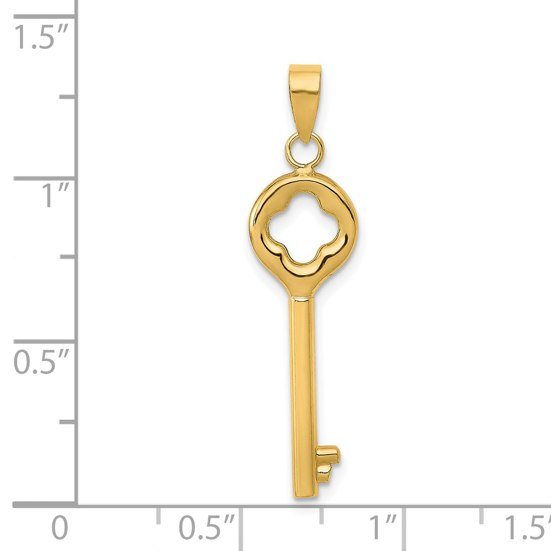 14k Yellow Gold Polished Finish 3-D Key Charm Pendant