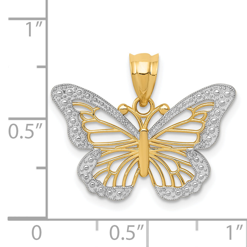 14k Yellow, White Gold Fancy Butterfly Design Pendant