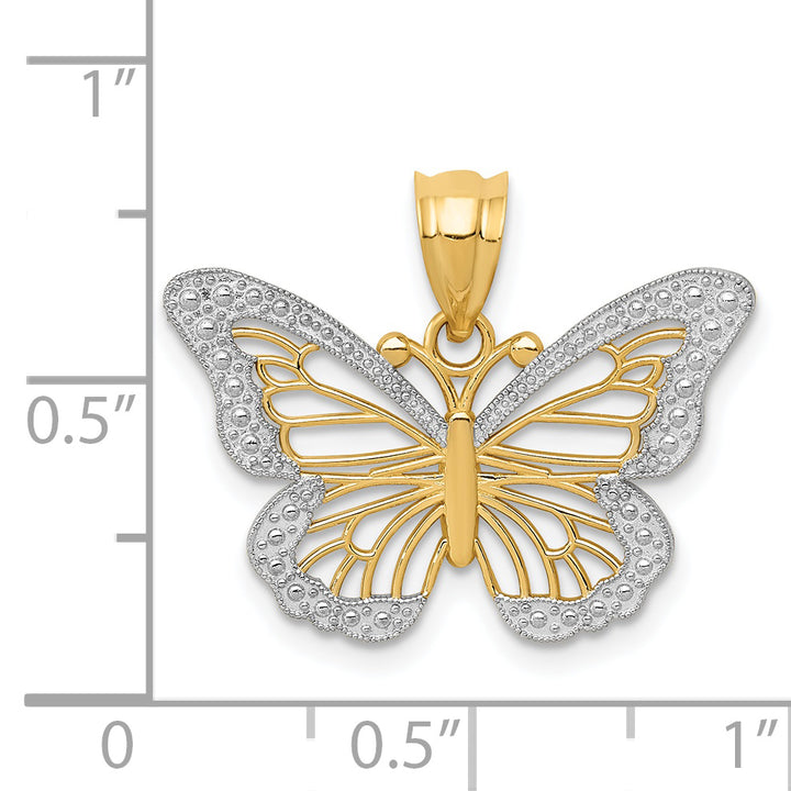 14k Yellow, White Gold Fancy Butterfly Design Pendant