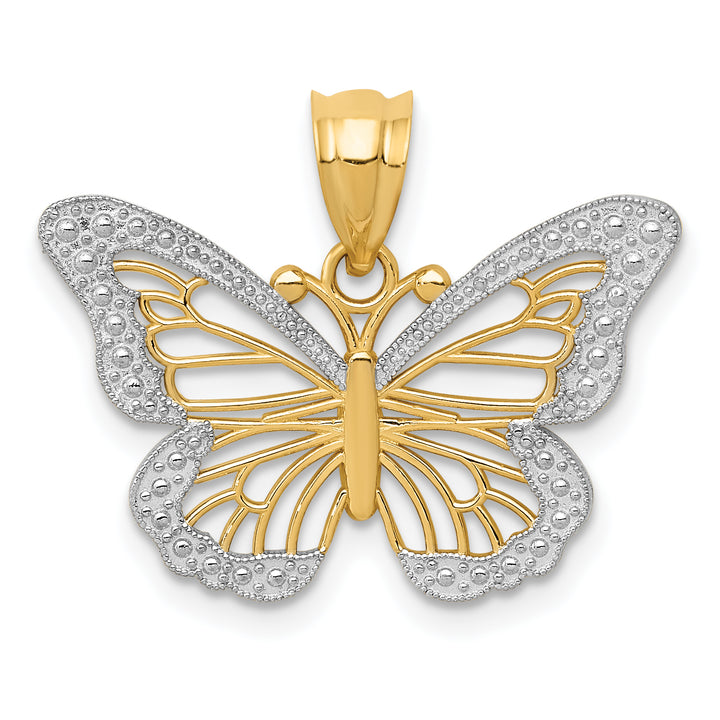 14k Yellow, White Gold Fancy Butterfly Design Pendant