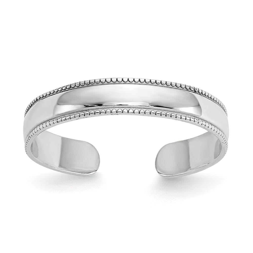 14k White Gold Adjustable 3mm Milgrain Band Toe Ring