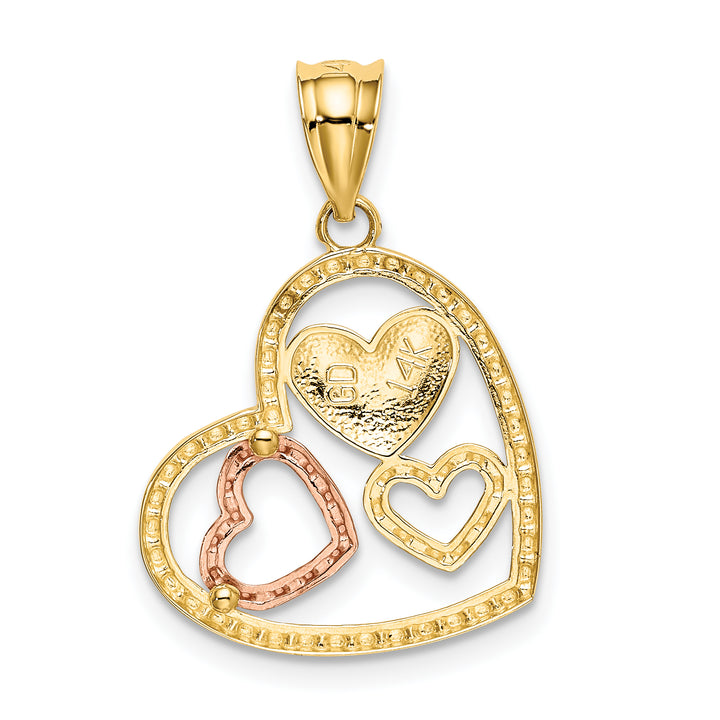 14K Two-tone White Rhodium Polished Hearts Pendant