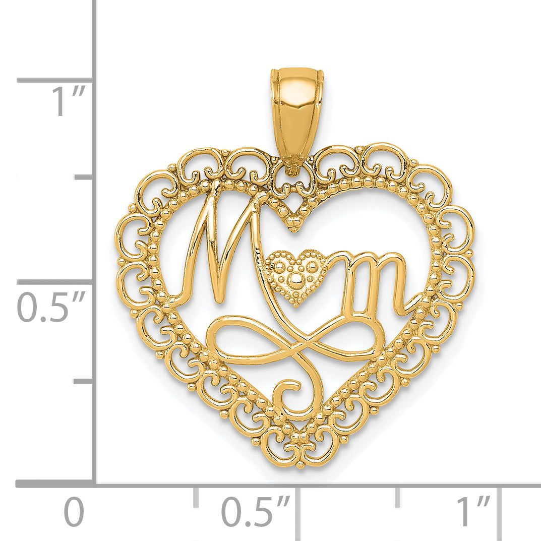 14k Yellow Gold Polished MOM Scallop Heart Pendant