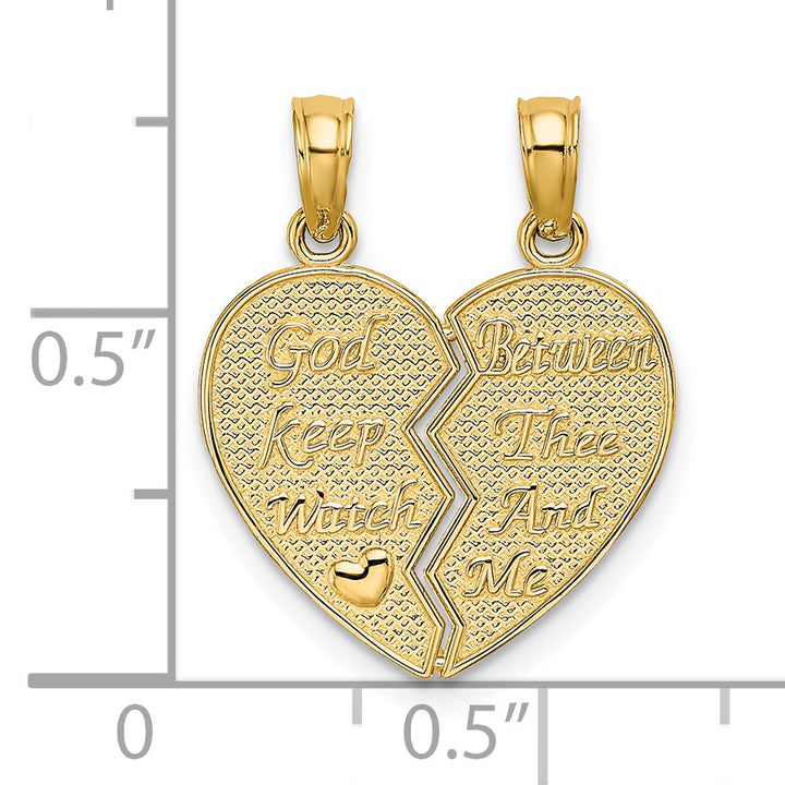 14k Yellow Gold Break-Apart KEEP WATCH BETWEEN Heart Pendant