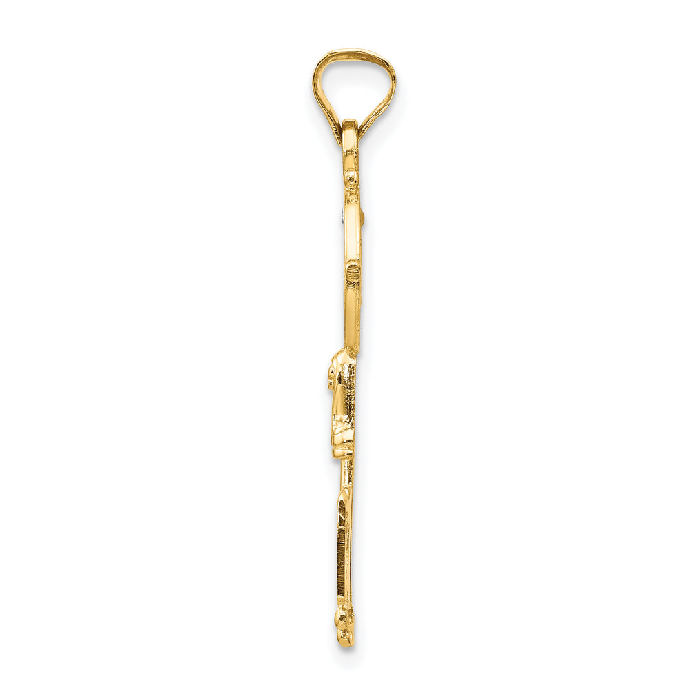 14K Yellow Gold Solid St. Benedict 2-Sided Cross Key Pendant