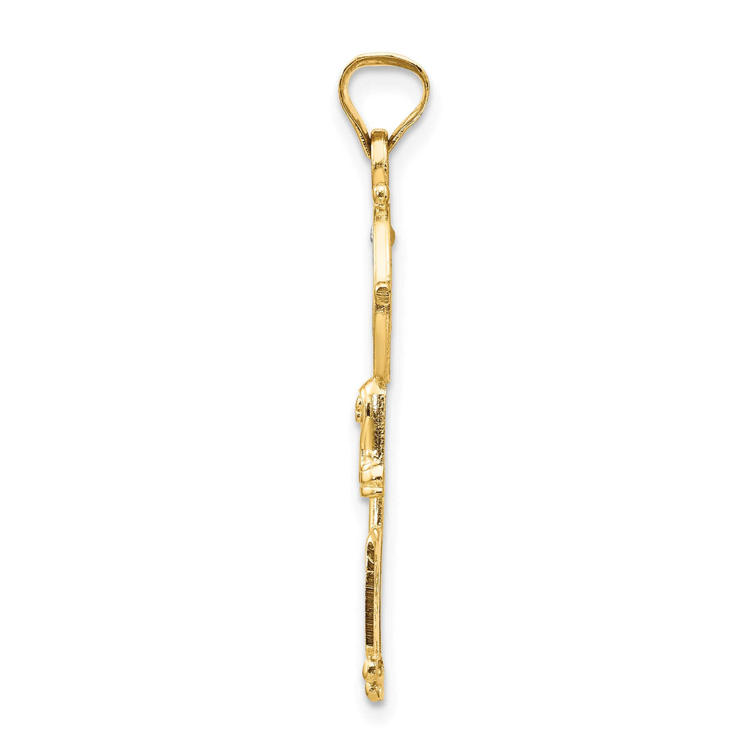 14K Yellow Gold Solid St. Benedict 2-Sided Cross Key Pendant