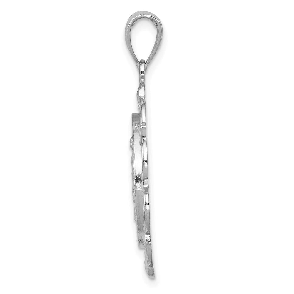 14K White Gold Large Miraculous Medal With Scallop Frame Round Pendant