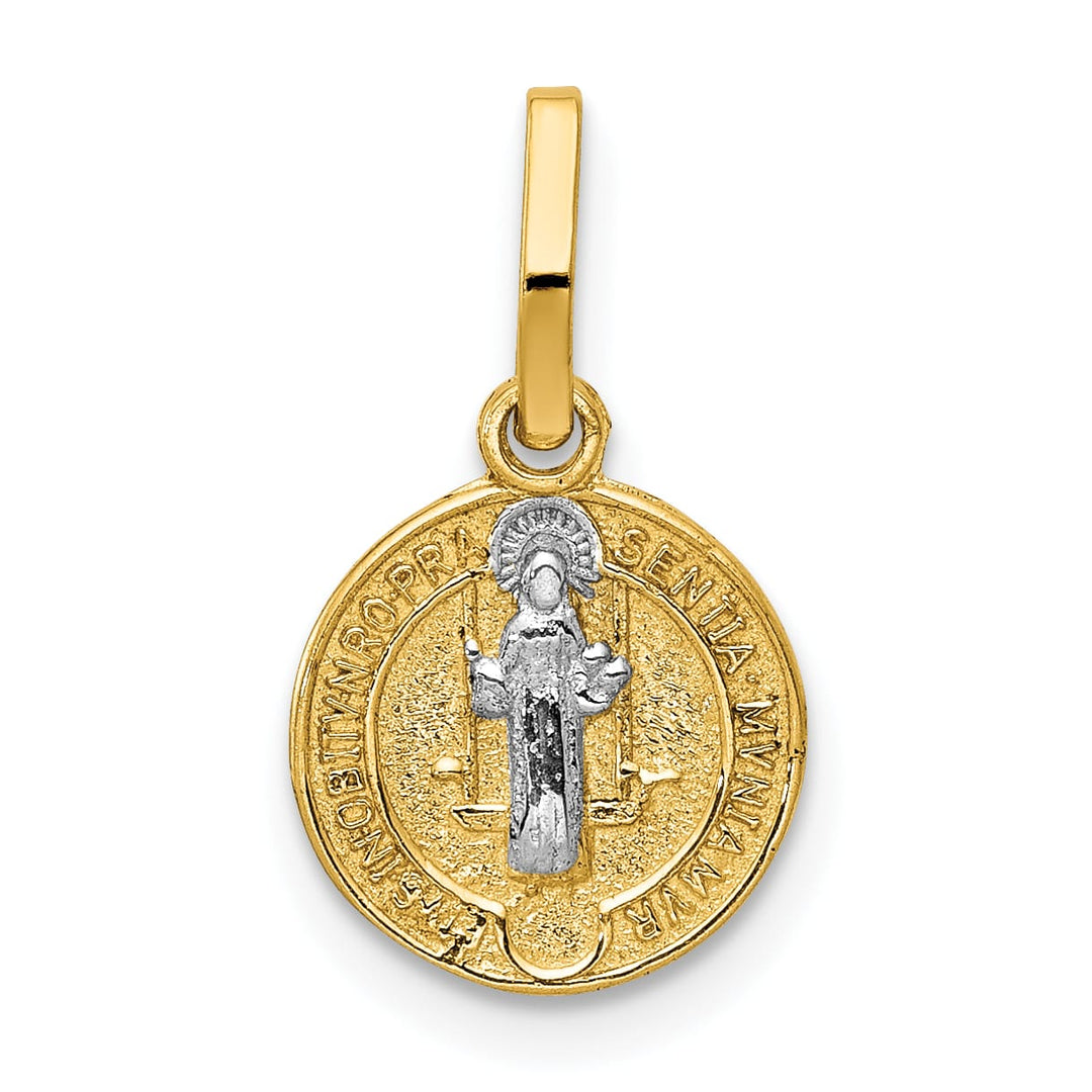 14K Yellow Gold Solid St. Benedict Medal Round Pendant