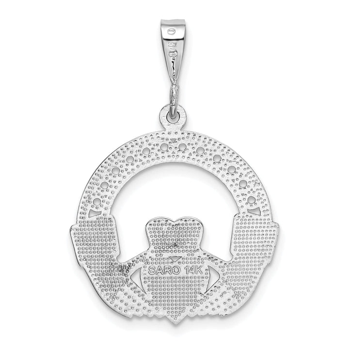 14k White Gold Textured Finish Claddagh Pendant