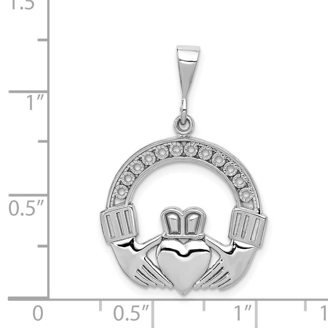 14k White Gold Textured Finish Claddagh Pendant