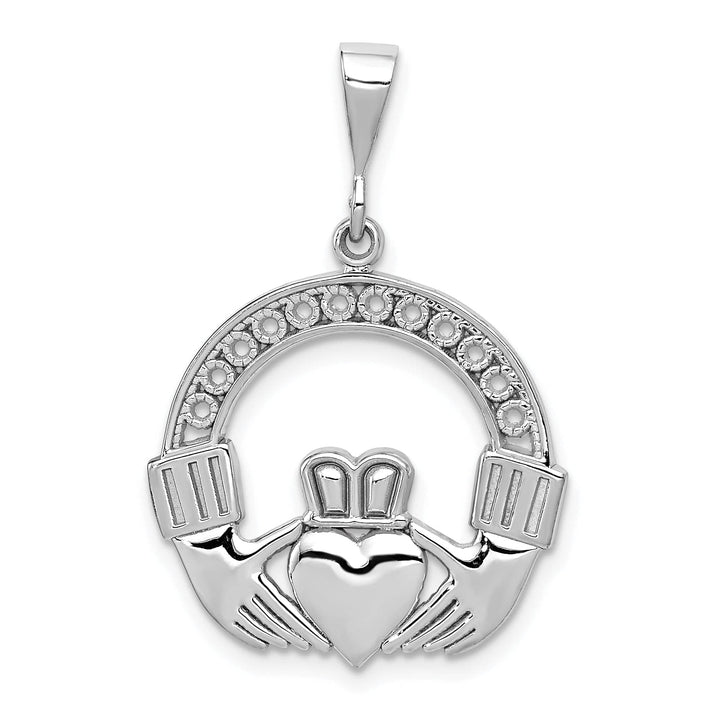 14k White Gold Textured Finish Claddagh Pendant