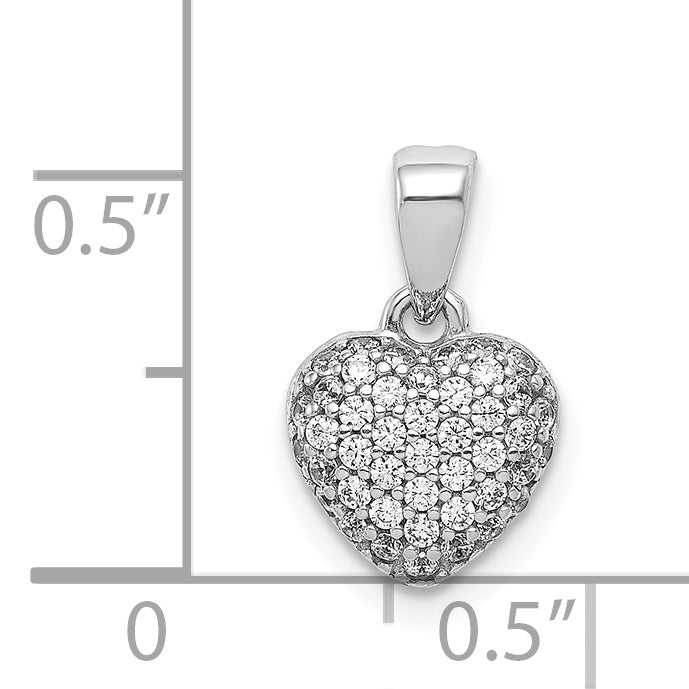 14k White Gold C.Z Polished Finish Heart 3-D Pendant