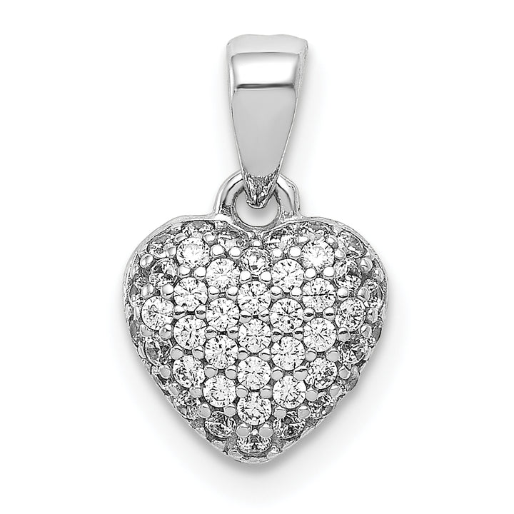 14k White Gold C.Z Polished Finish Heart 3-D Pendant