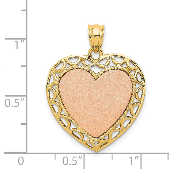 14K Two-tone Polished Lace Trim Heart Pendant