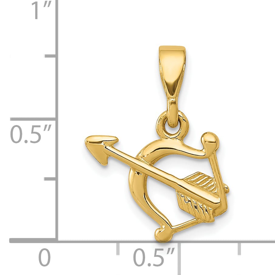 14K Yellow Gold Polished Bow and Arrow Pendant