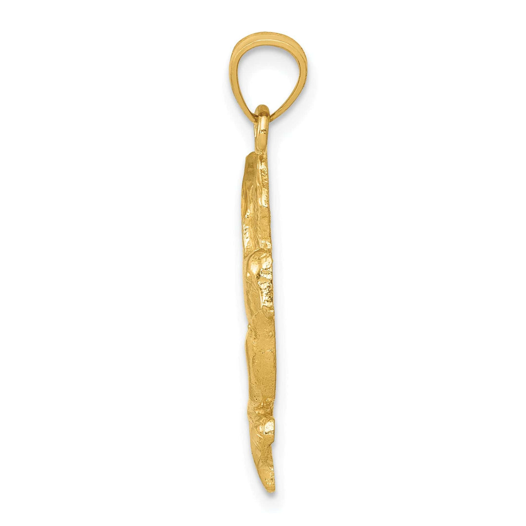14k Yellow Gold Polished Hummingbird with Flower Pendant