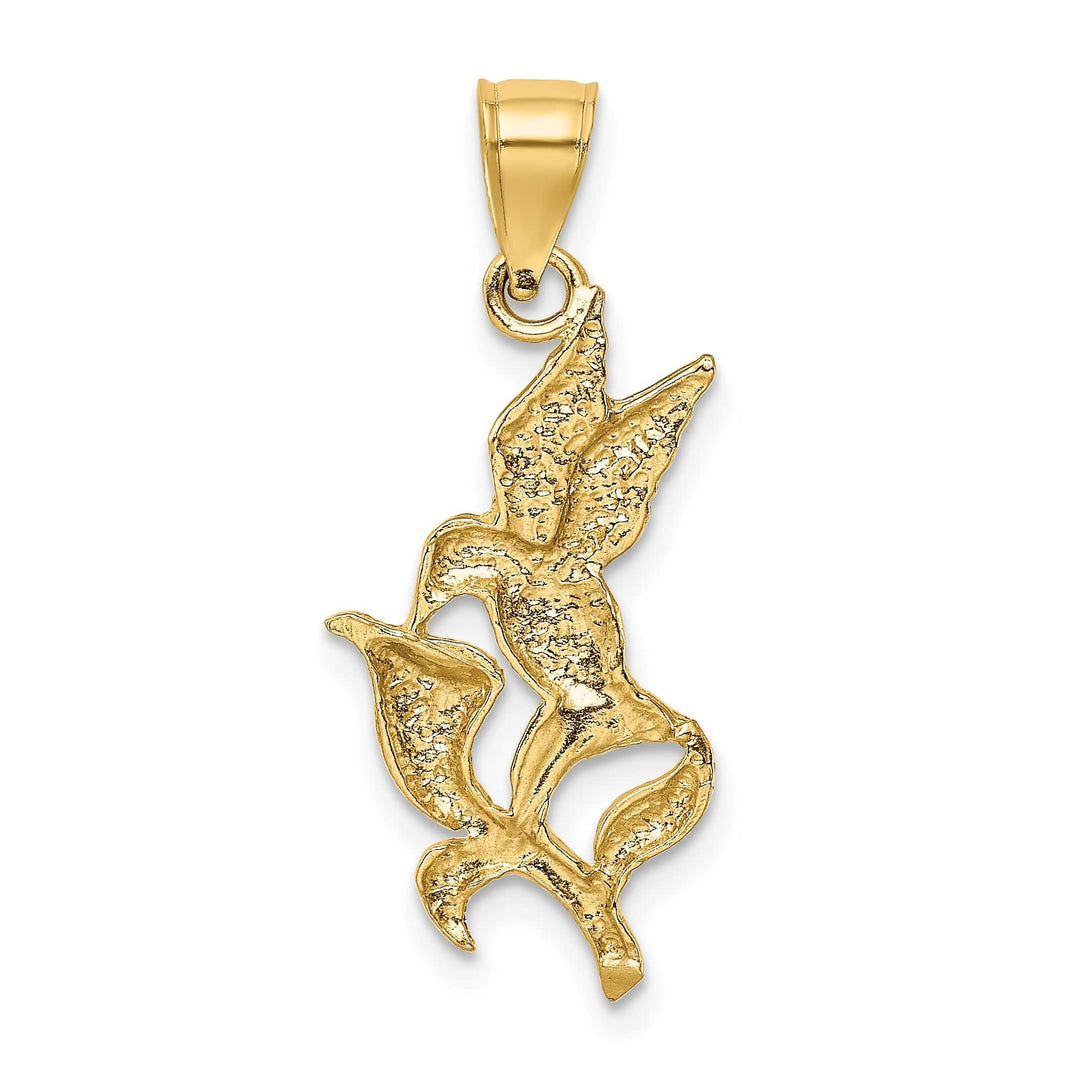 14k Yellow Gold Polished Hummingbird with Flower Pendant