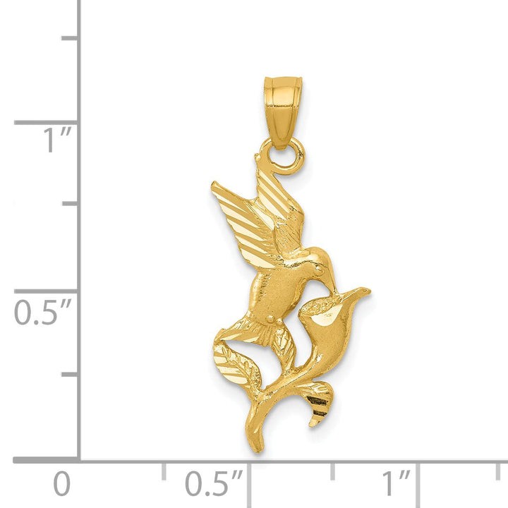 14k Yellow Gold Polished Hummingbird with Flower Pendant
