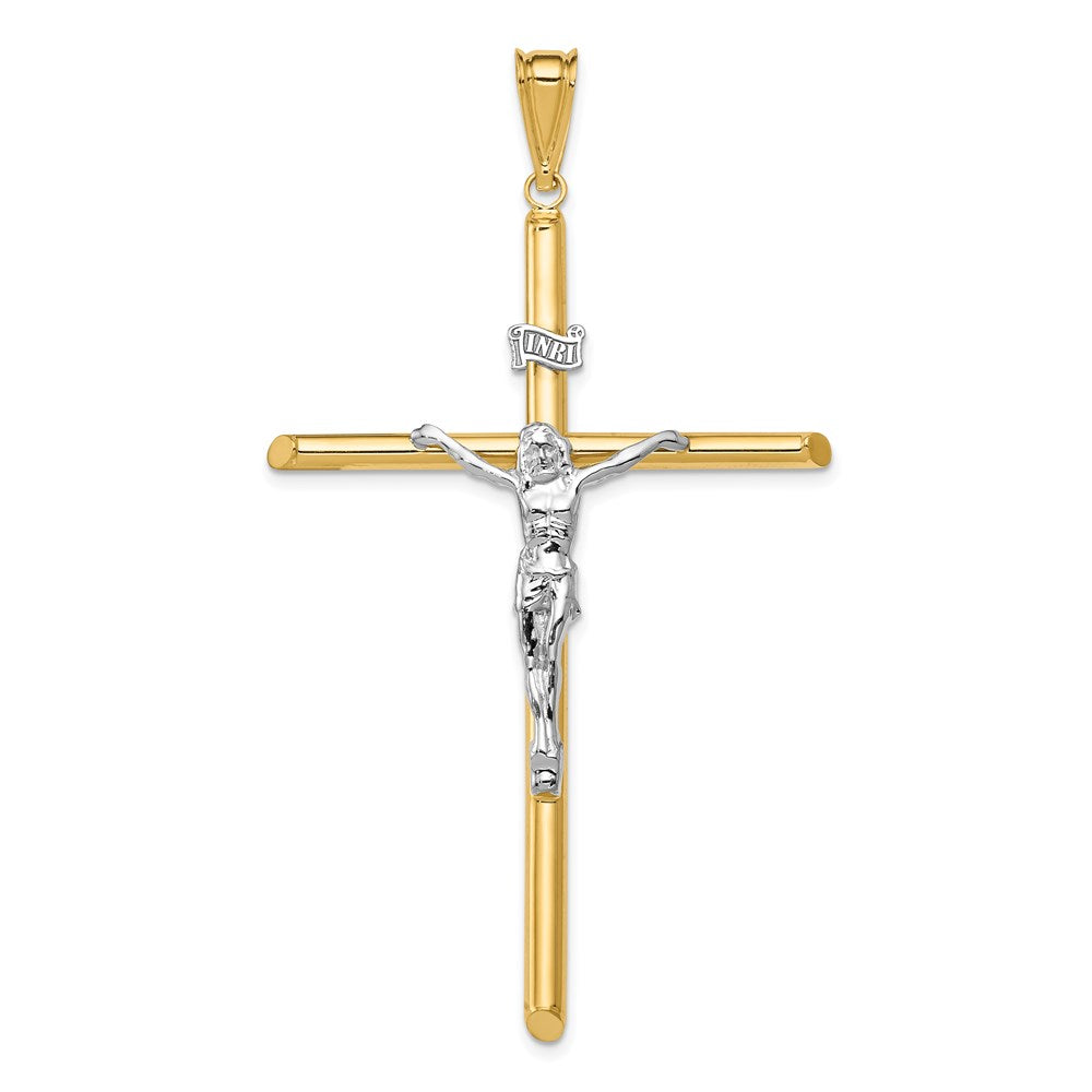 14K Two-Tone Gold Polished INRI Crucifix Pendant 69x39mm