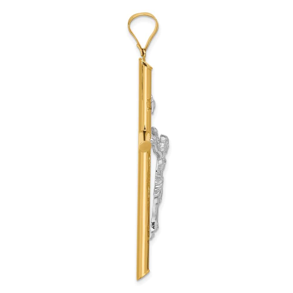 14K Two-Tone Gold Polished INRI Crucifix Pendant 62.5x32.5mm, view 2 of 4