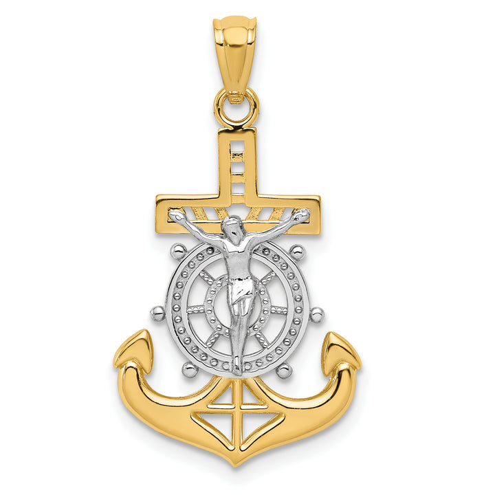 14K Yellow Gold Dainty Polished Mariner Crucifix Pendant