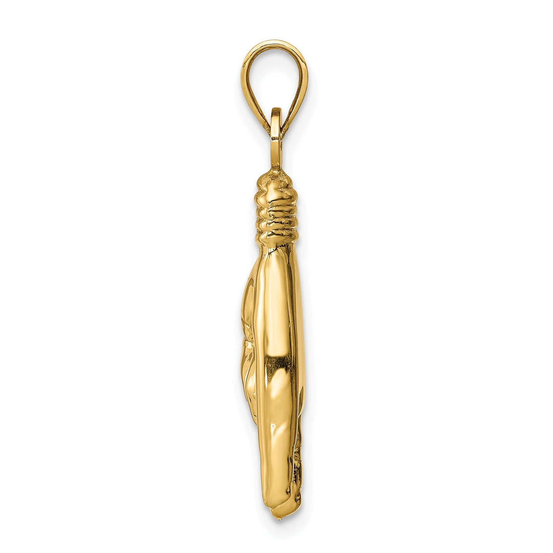 14K Yellow Gold 3-D Hollow Hand Rock On Sign Pendant