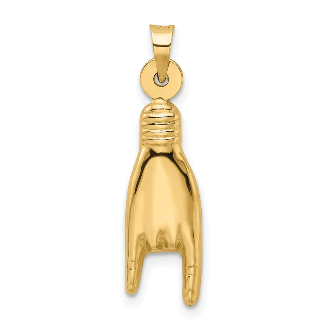 14K Yellow Gold 3-D Hollow Rock On Hand Sign Pendant