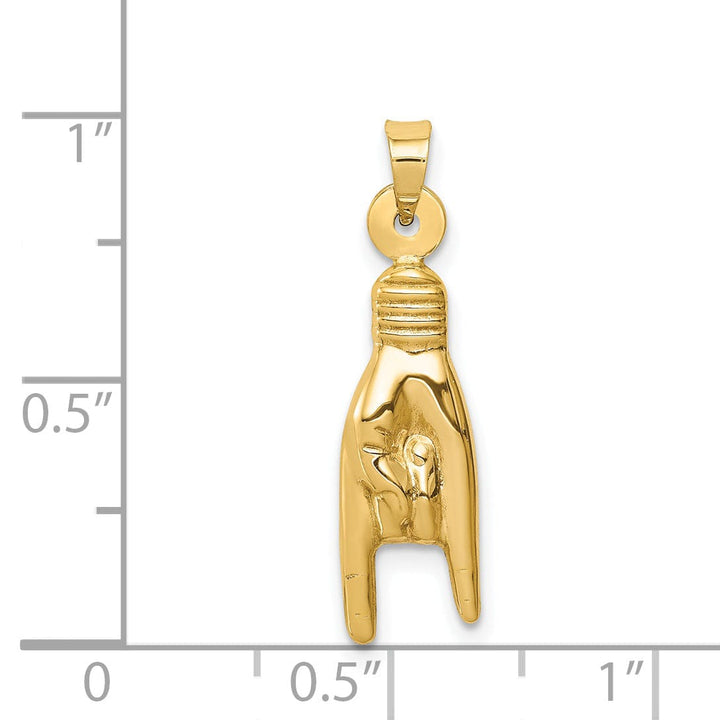 14K Yellow Gold 3-D Hollow Rock On Hand Sign Pendant