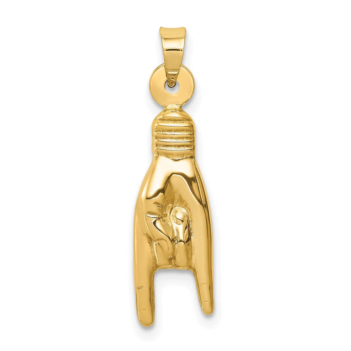 14K Yellow Gold 3-D Hollow Rock On Hand Sign Pendant