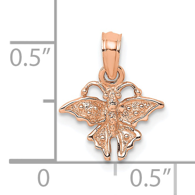14K Rose Gold Textured Finish Mini Butterfly Charm Pendant