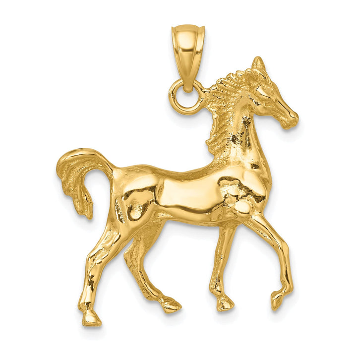 14K Yellow Gold 3-D Polished Finish Horse Charm Pendant