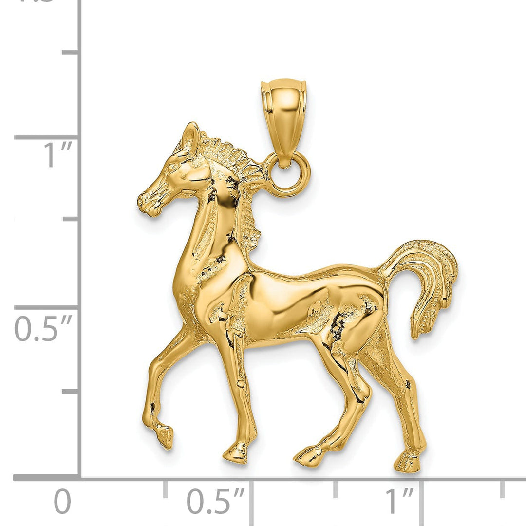 14K Yellow Gold 3-D Polished Finish Horse Charm Pendant