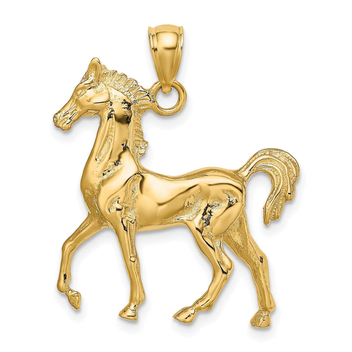 14K Yellow Gold 3-D Polished Finish Horse Charm Pendant