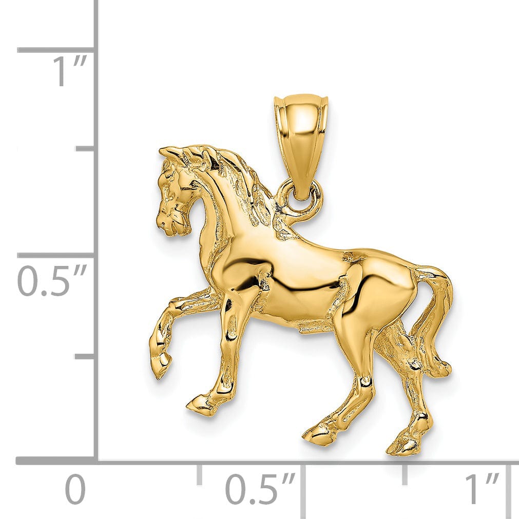 14K Yellow Gold Polished Finish 3-D Horse Charm Pendant