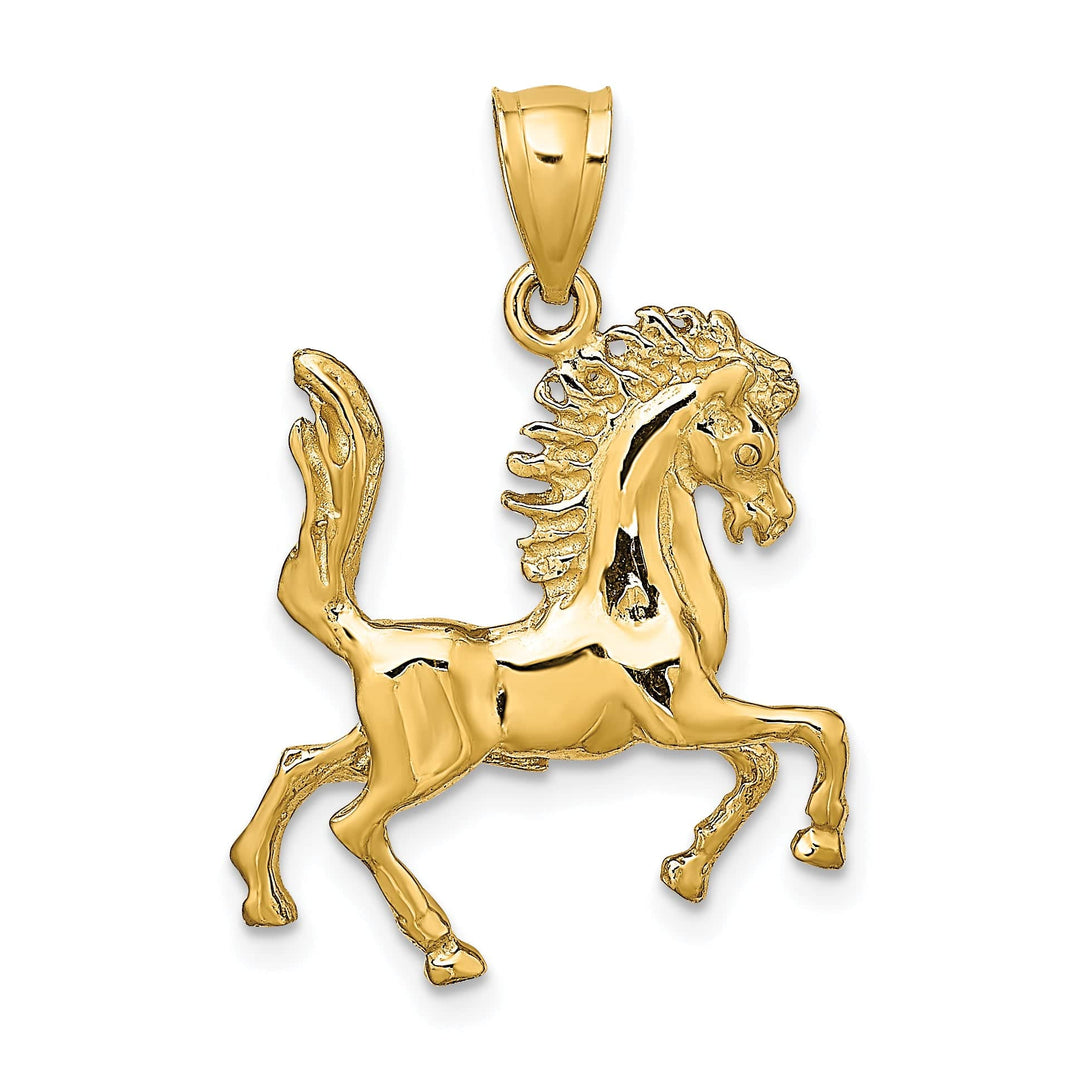 14K Yellow Gold 3-D Trotting Horse Charm Pendant