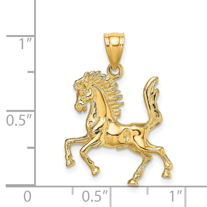14K Yellow Gold 3-D Trotting Horse Charm Pendant