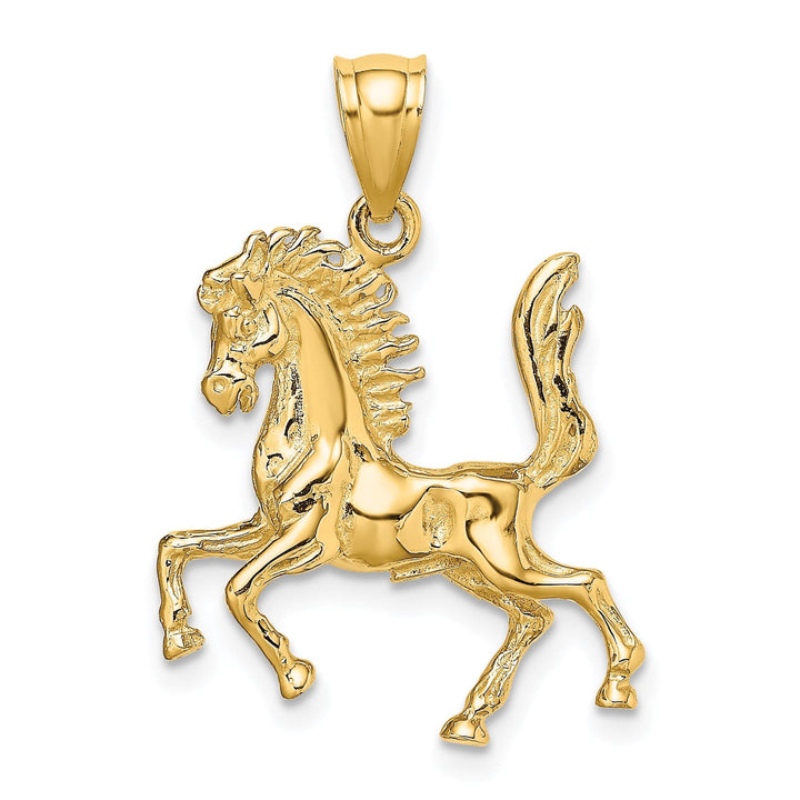 14K Yellow Gold 3-D Trotting Horse Charm Pendant
