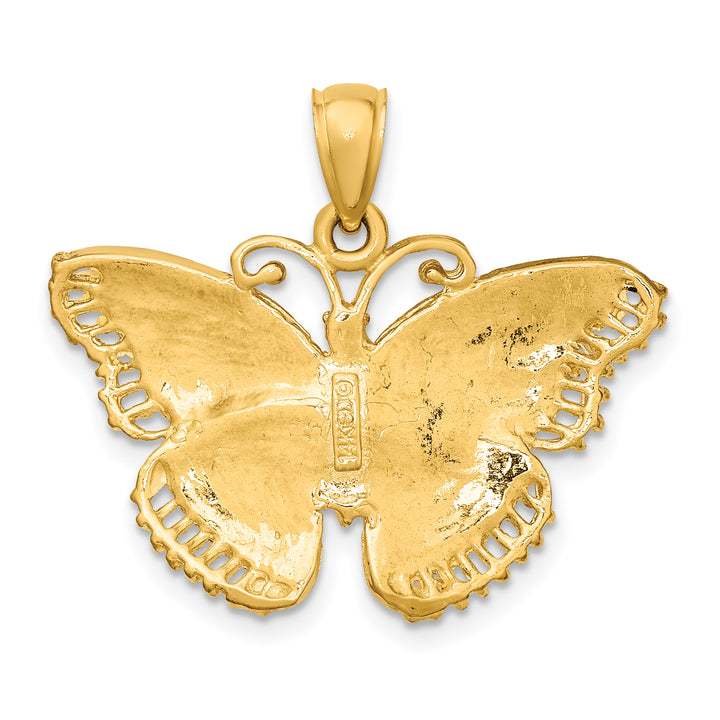 14K Yellow Gold Textured Finish Fancy Butterfly Pendant