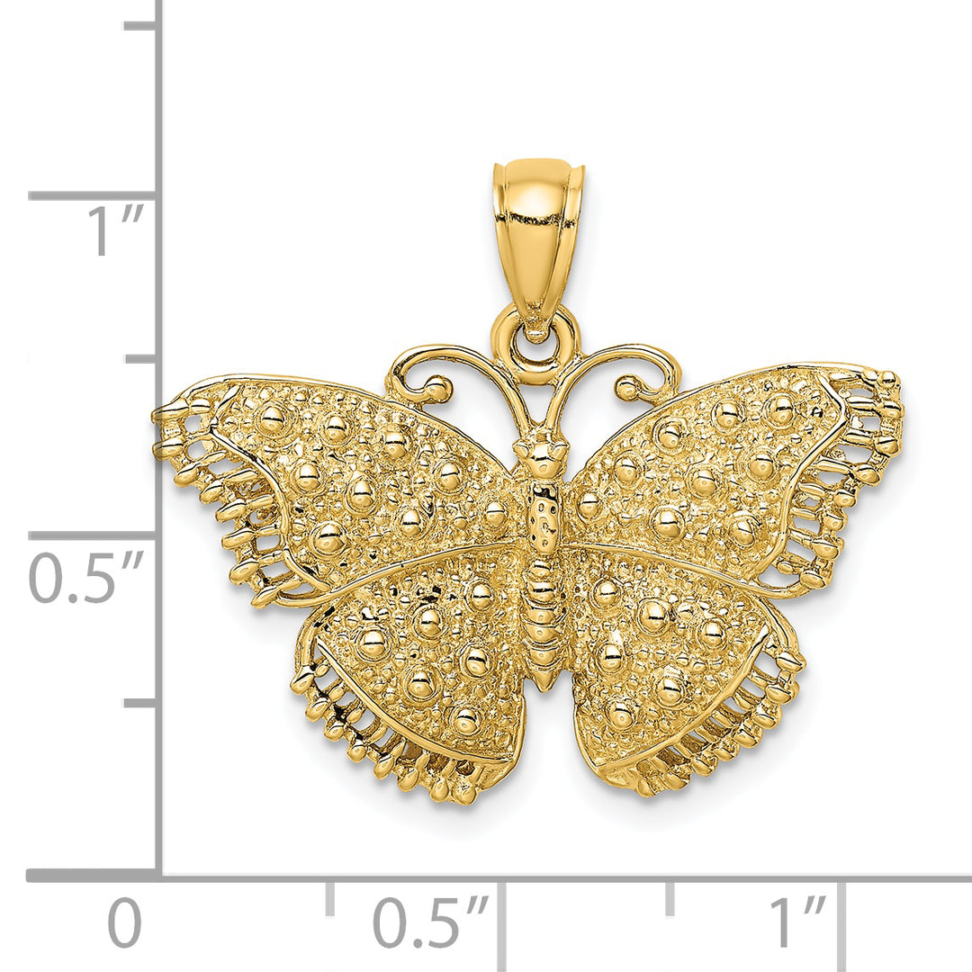 14K Yellow Gold Textured Finish Fancy Butterfly Pendant