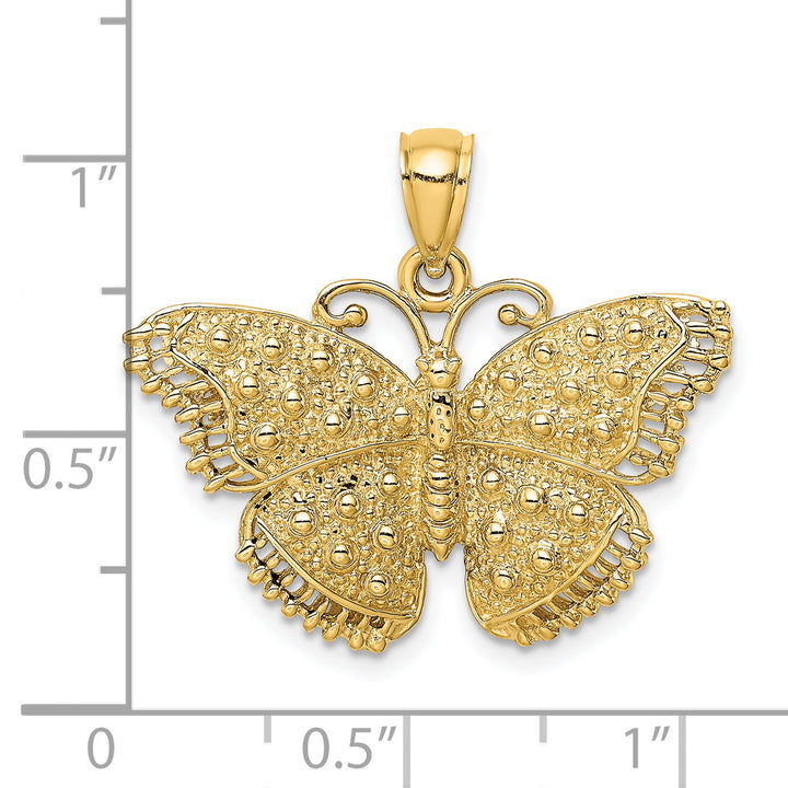 14K Yellow Gold Textured Finish Fancy Butterfly Pendant