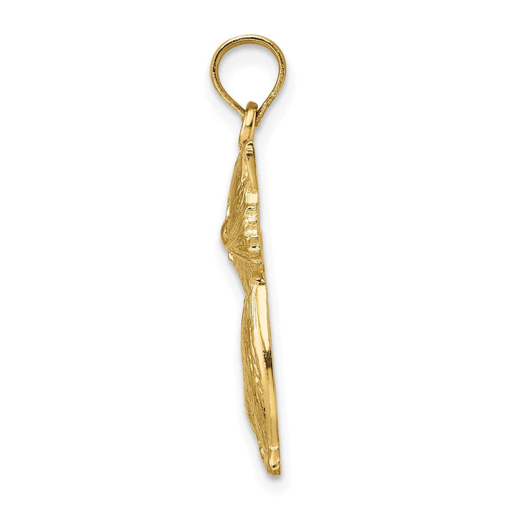 14K Yellow Gold Polished Texture Finish Sitting Cat Pendant