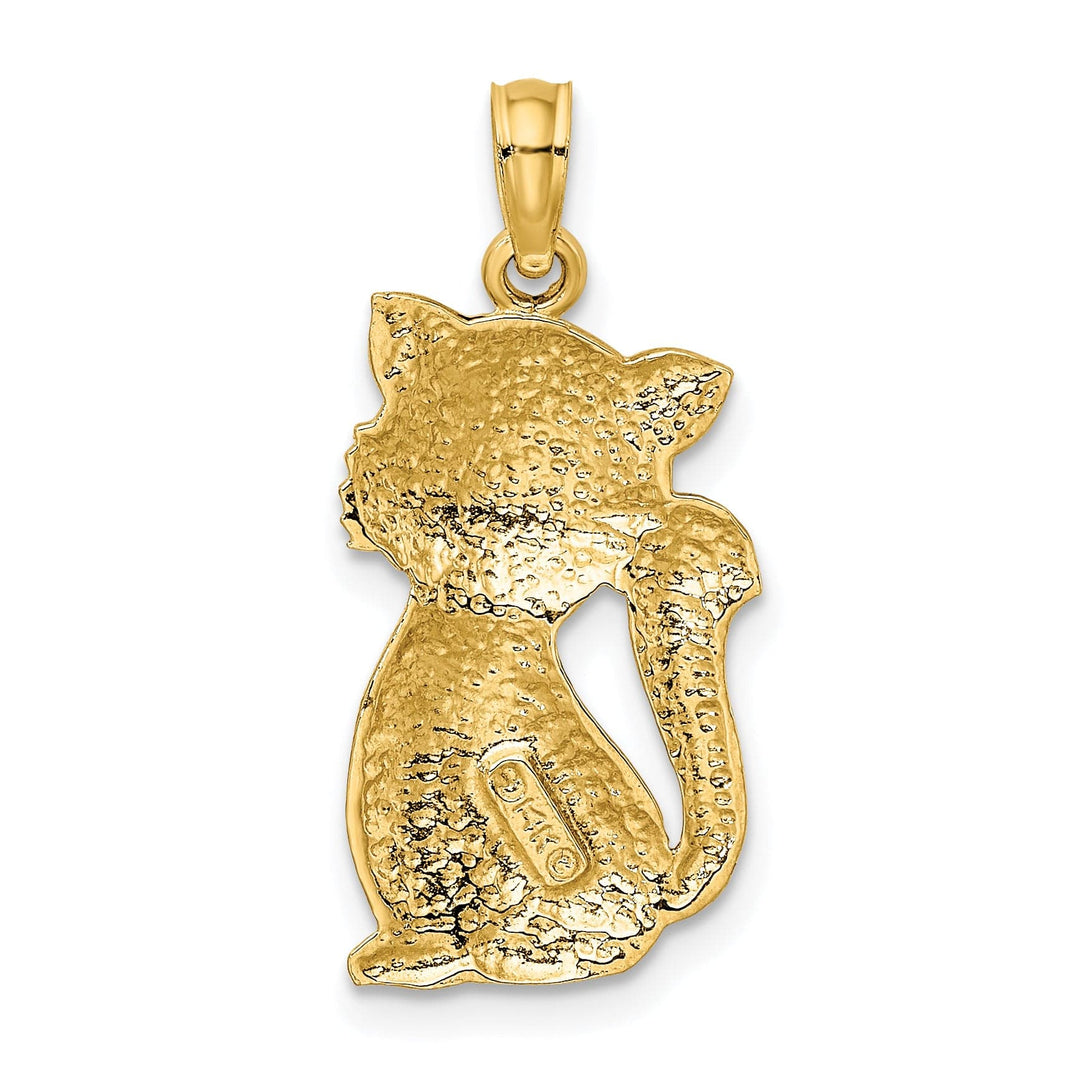 14K Yellow Gold Polished Texture Finish Sitting Cat Pendant