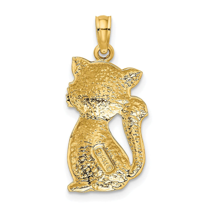 14K Yellow Gold Polished Texture Finish Sitting Cat Pendant